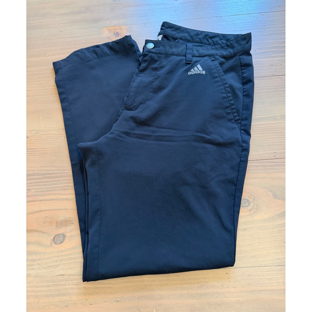 A1 Adidas Mens Golf Pants Black Flat Front Performance Trousers 32x30